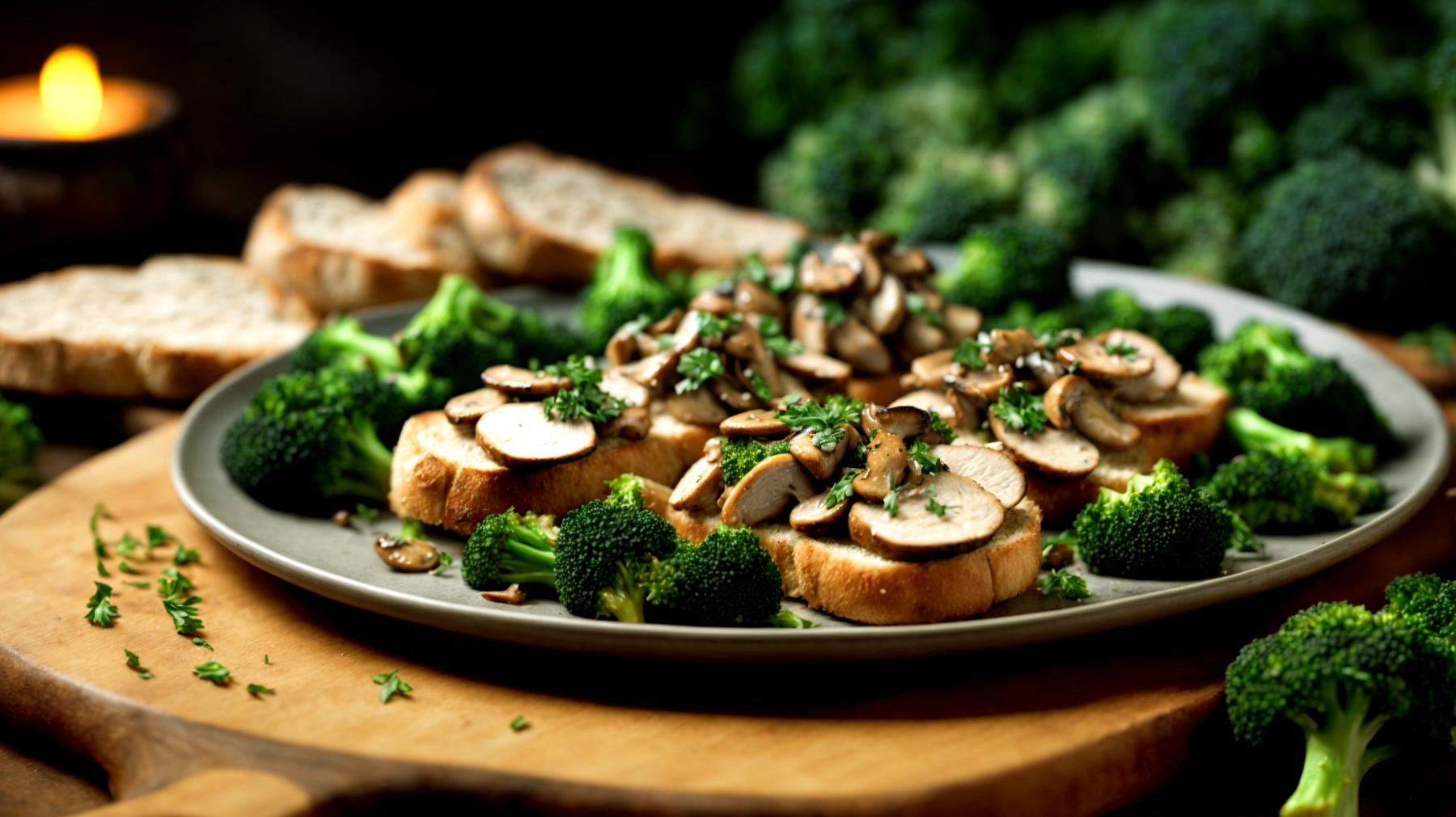 Pane toscano funghi porcini broccoli"