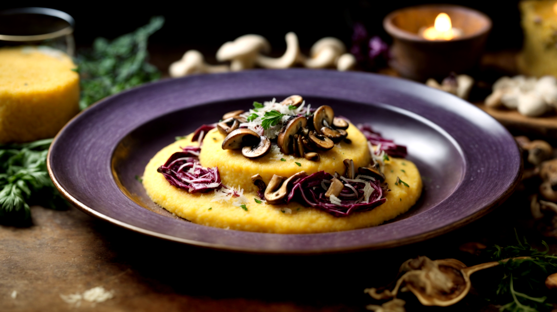 Polenta funghi radicchio"